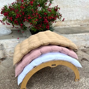 White Linen Quilted Floor Cushion, Nursery Mat, Shower Gift image 5