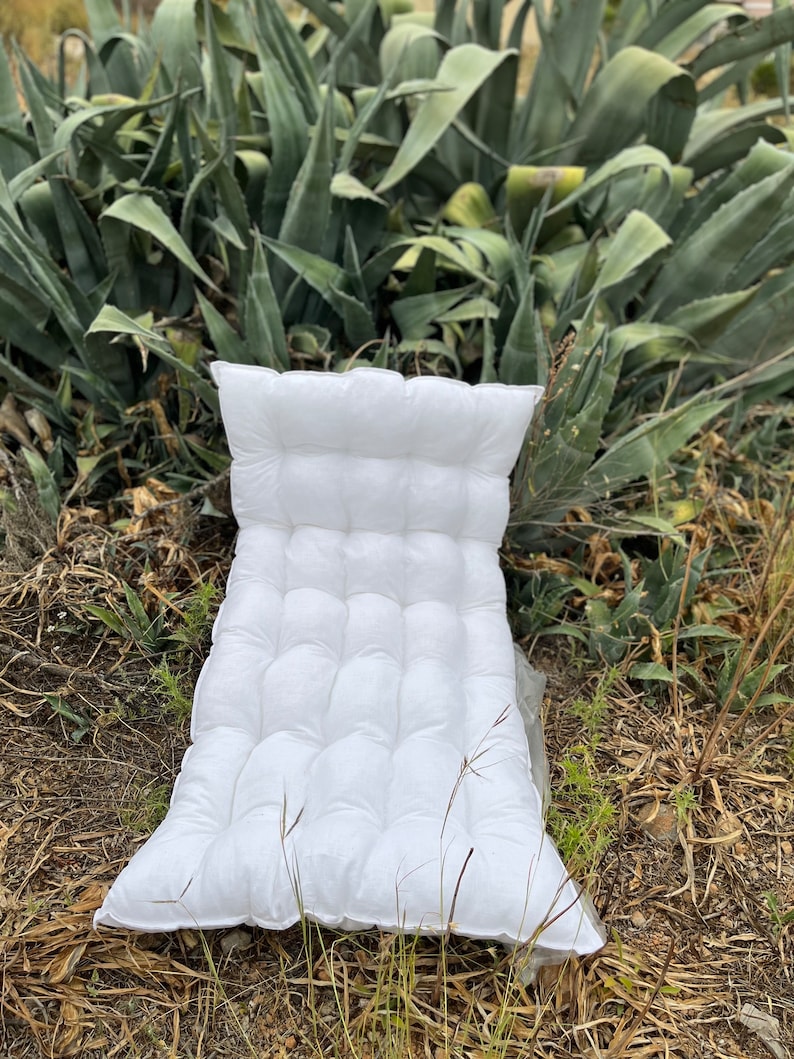 White Linen Quilted Floor Cushion, Nursery Mat, Shower Gift image 10