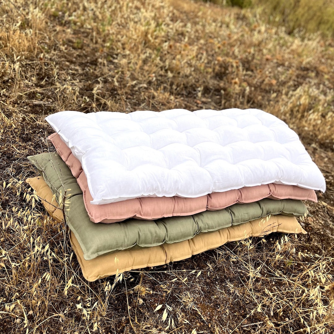 Linen Quilted Floor Cushion Perfect for Baby Room Decor, Washed Linen ...