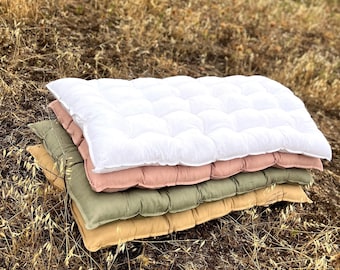 Coussin de sol matelassé en lin parfait pour la décoration de chambre de bébé, coussin de sol en lin lavé, tapis pour chambre d'enfant, matelas pour bébé fille, cadeau de baby shower,