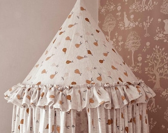 Tienda de campaña con dosel de algodón orgánico con estampado de peras / Decoración boho para habitación infantil (60 cm)