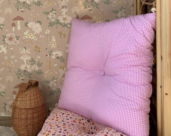 Square Pink Cotton Floor Cushion, Baby Nursery Decor (70cm)