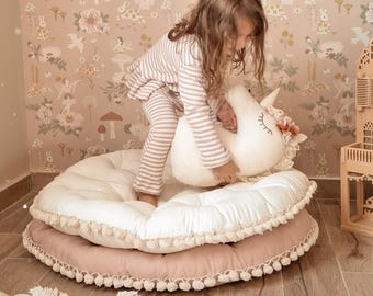 Handmade Round Pom Pom Cushion – Boho Nursery Decor