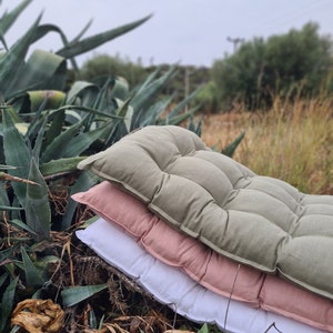 White Linen Quilted Floor Cushion, Nursery Mat, Shower Gift Sage green