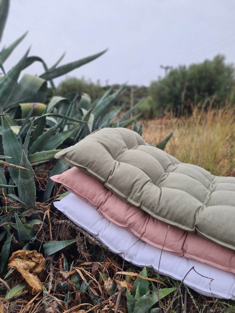 White Linen Quilted Floor Cushion, Nursery Mat, Shower Gift Sage green
