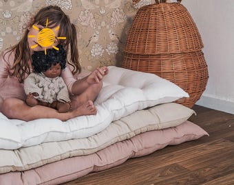 Handmade Washed Linen Floor Cushion: Nursery Play Mat