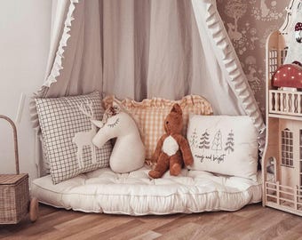 Coussin de sol d'angle pour chambre d'enfant - Oreiller de sol en coton fait main avec rembourrage confortable, tapis de coin lecture Montessori, siège d'angle pour salle de jeux