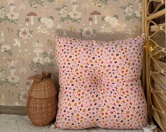 Coussin de sol carré léopard rose, décoration de chambre de bébé, coussin gaufré en coton, coussins de sol, oreillers pour enfants, oreiller pour chambre de bébé, coussin pour bébé