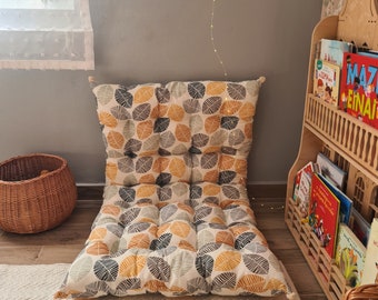 Coussin de sol en coton fait main pour arche d'escalade, tissu en coton avec des feuilles pour décoration de chambre de bébé, coussin en coton, oreiller pour chambre d'enfant, oreiller pour voûte plantaire