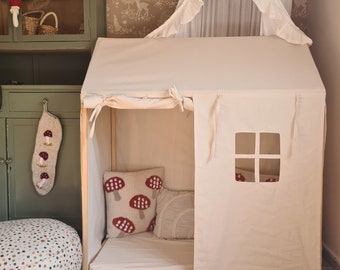 Scandinavian Tent for kids,  Natural Teepee, Play House teepee, cotton Playhouse, pine hut , Kids Tent, Nordic playhouse, floor cushion
