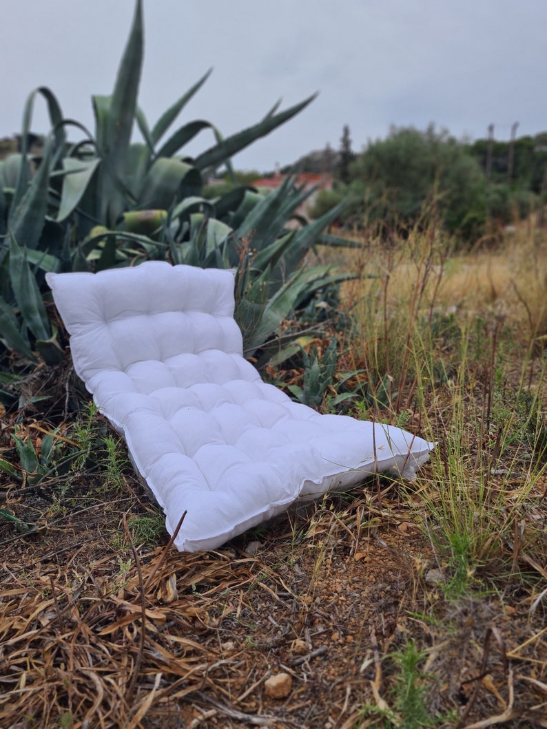 White Linen Quilted Floor Cushion, Nursery Mat, Shower Gift White
