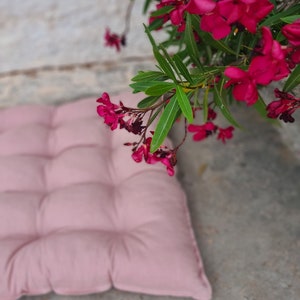 White Linen Quilted Floor Cushion, Nursery Mat, Shower Gift Pink