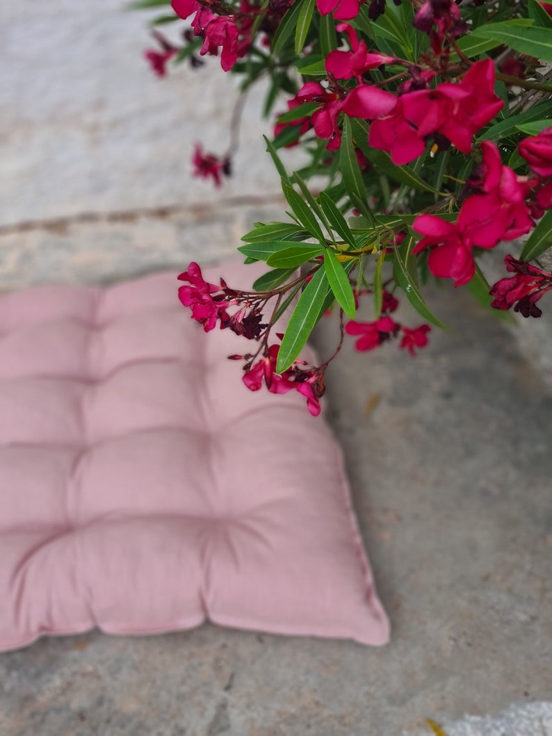 White Linen Quilted Floor Cushion, Nursery Mat, Shower Gift Pink
