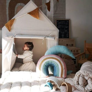 Scandinavian Tent for kids in beige colour, Natural Teepee, Play House teepee, Nordic Cotton Playhouse, pine hut , Kids Tent, cushion floor