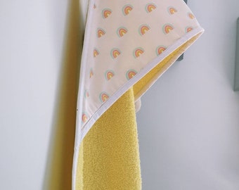 Serviette pour bébé et tout-petit à capuchon arc-en-ciel, serviettes de bain douces, serviette à capuche pour bébé, serviette de bain pour tout-petit, coton biologique, cadeau de baby shower, serviette de chambre d’enfant