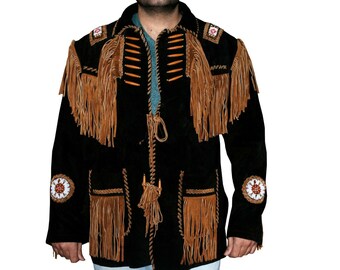 Fringed Suede Leather Western Jacket: Cowboy Native American Style
