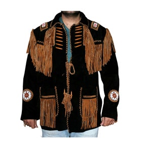 Western Leather Jacket With Fringes Cowboy Native Americans Beads Suede ...