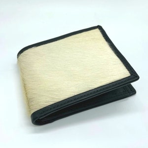 Regalo de aniversario para él, billetera de cuero de vaca de cuero para hombres hecha a mano, regalo para hombres, billetera de tarjeta de crédito, billetera negra / blanca y plegable