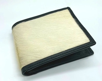 Handmade Cowhide Leather Bifold Wallet: Black & White Hair-on-Hide