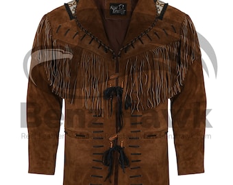 Giacca Cowboy Con Frange Uomo Giacca Da Cowboy Uomo In Pelle Scamosciata Con Frange E Perline - Stile Western Nativo Americano Orecchini Fendi - Foto 2