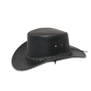 Leather Cowboy Hat Western Style Genuine Premium Leather Hats for Men Black