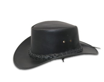 Leder Cowboy Hut Western Style Echtleder Premium Leder Hüte für Männer Schwarz