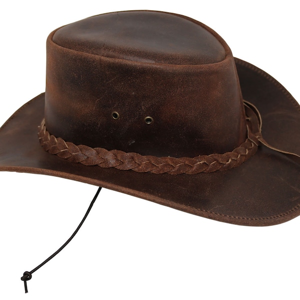 Chapeau de cowboy en cuir western style véritable chapeaux en cuir haut de gamme pour hommes