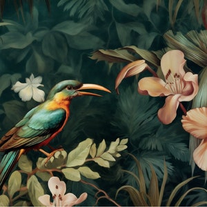 Tropical bird Velvet Panel for pillows, blankets, Home decoration, Fabric panel, Upholstery fabric