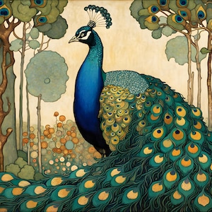 Peacock Art nouveau Velvet Panel for pillows, blankets, Home decoration, Fabric panel, Upholstery fabric