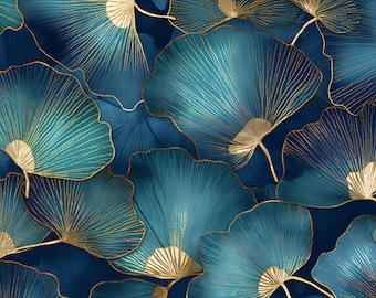 Blue gingko Velvet Panel for pillows, blankets, Home decoration, Fabric panel, Upholstery fabric