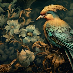 Tropical bird Velvet Panel for pillows, blankets, Home decoration, Fabric panel, Upholstery fabric