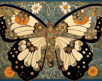Art Nouveau Butterfly Velvet Panel for pillows, blankets, Home decoration, Fabric panel, Upholstery fabric