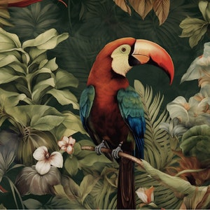 Tropical bird Velvet Panel for pillows, blankets, Home decoration, Fabric panel, Upholstery fabric