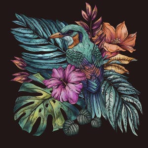 Tropical bird on dark Velvet panel for pillow Fabric for pillows and home decor Fabric for furniture Upholstery panel