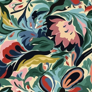 Folk flowers Velvet Panel for pillows, blankets, Home decoration, Fabric panel, Upholstery fabric