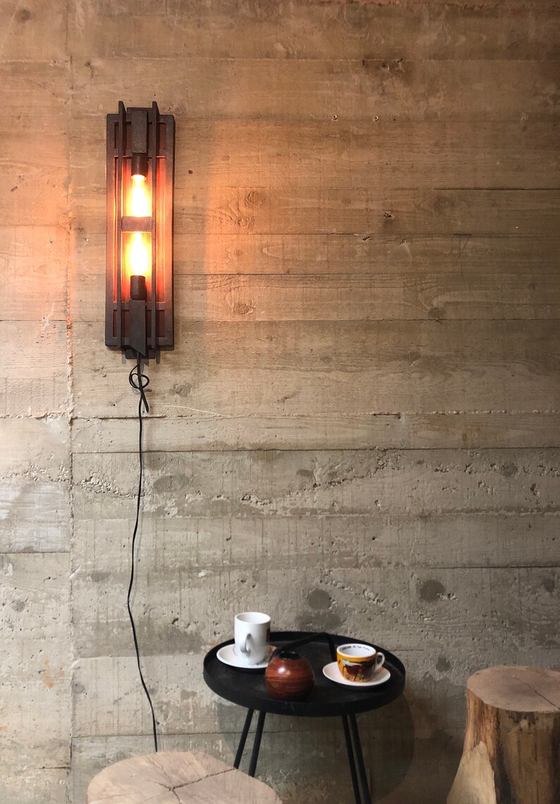 Industrial design lamp Metal lamps Wood lamp Wall sconce Iron sconce Modern lamp Retro sconce Edison bulb Decor Modern light Ambiance light image 1