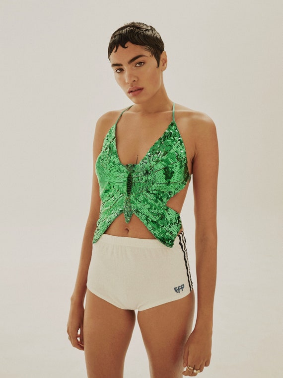 2000s Vintage Butterfly Top / Y2k Sequins Top / 90