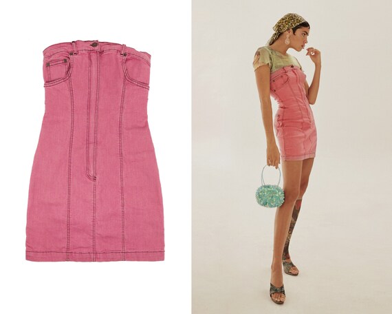 90s -2000s Plein Sud Pink Denim dress / Y2K Strap