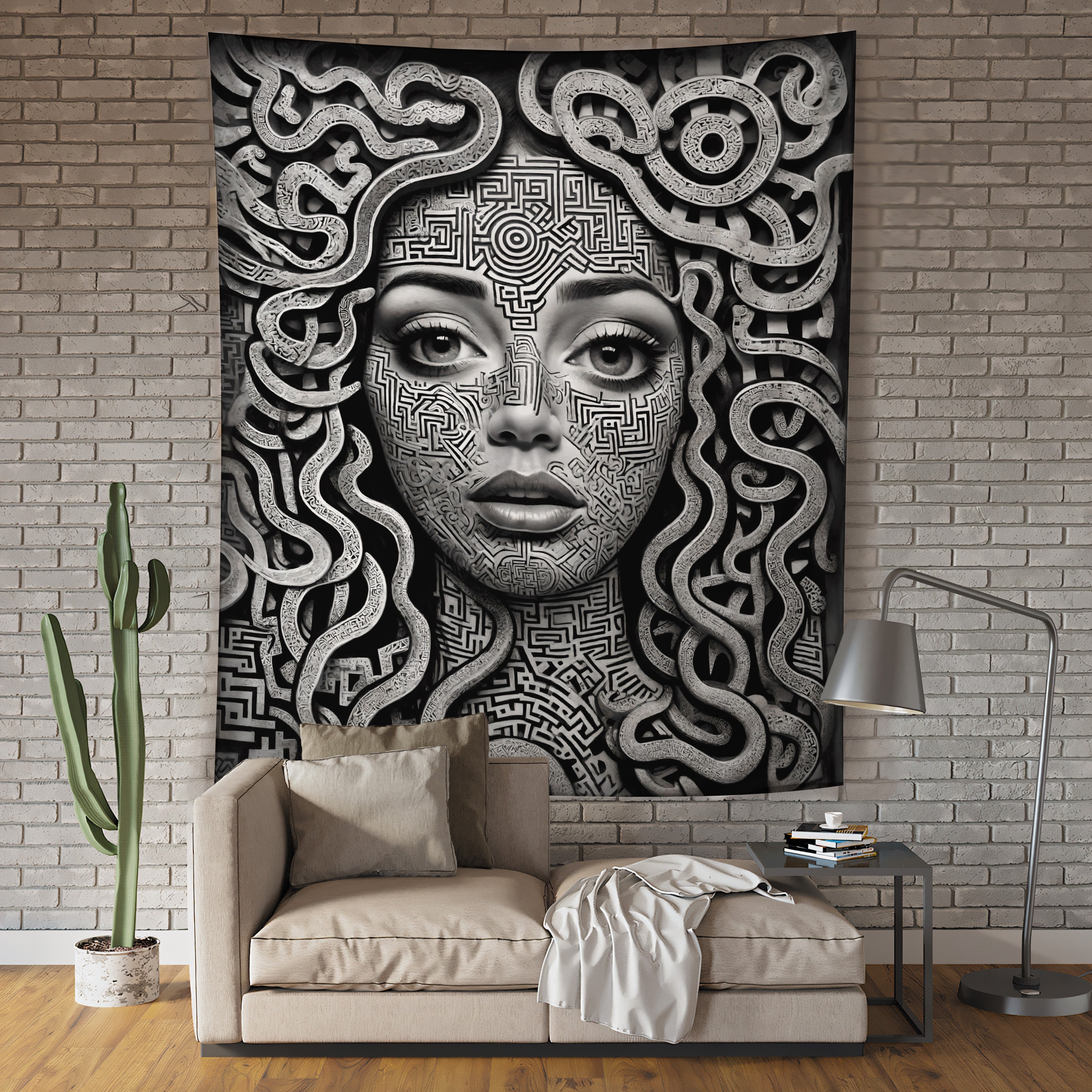 Trippy Tapestry Black and White Wall Art Psychedelic - Etsy