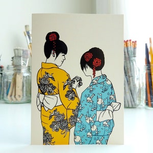 Karte | Japanische Illustrationen | 10 Designs | Leer im | A6 Größe | Tokio | Kimono | Hund | Akihabara | Harajuku | Pandabus