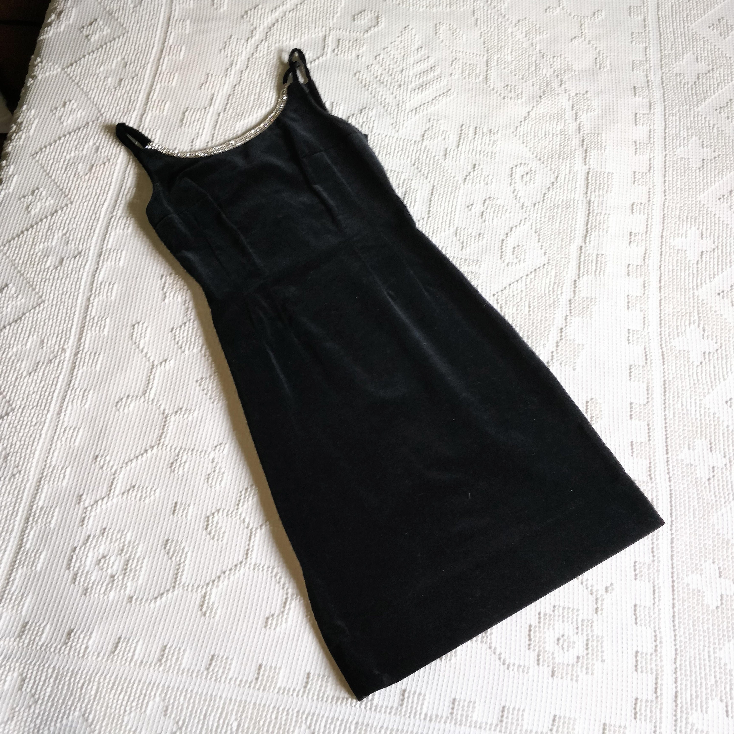 Vintage 1950s Black Velvet Wiggle Dress 