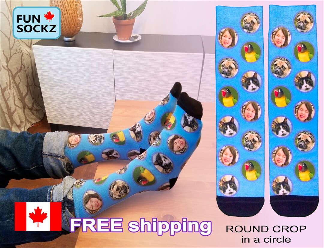 16 Photos Free , BEST VALUE in Canada, Face Socks ,custom Pet Socks