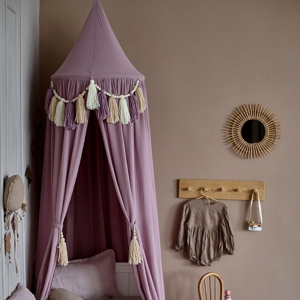 Kids Bed Canopy,  Cotton Bed Canopy, Reading Corner Canopy, Vanilla Bed Tent, Fringe Bed Canopy, Nursery Room Decor, Playhouse Canopy
