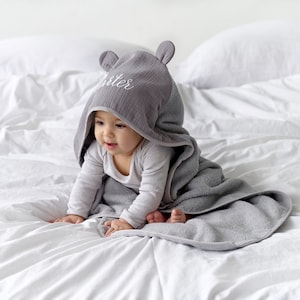 Monogrammed Hooded Baby Towel, Hooded Baby Towel With Ears, Personalized Hooded Baby Towel, Baby Gift, Baby Bath Towel Toddler Hooded Towel image 1