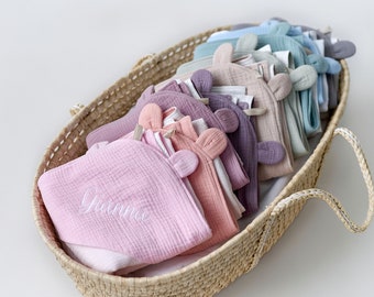 Gepersonaliseerde babyhanddoek met capuchon, babyhanddoek met capuchon met naam, kraamcadeau, geborduurde babyhanddoek met capuchon, babyhanddoek met monogram