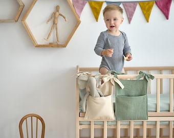 Personalized baby bed organizer, ideal as a gift for birth birthday, Linen Crib Organizer, Baby Cot Pocket Organizer, Kids Room Organiser