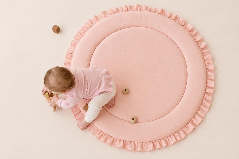 Sage Green Play mat, Baby Gifts, Play Mat For Newborns, Baby play mat, Baby Rug, Round Baby Mat, Nursery Floor mat, Infant Activity Mat, image 11