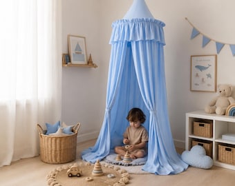 Boy Bed Canopy, Crib Canopy, Cotton Bed Canopy, Reading Corner Canopy, Fringe Bed Canopy, Nursery Room Decor, Playhouse Canopy, baldachin