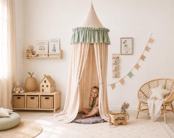Kids Bed Canopy, Crib Canopy, Cotton Bed Canopy, Reading Corner Canopy, Fringe Bed Canopy, Nursery Room Decor, Room idea, baldachin