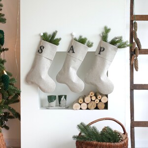 White Christmas Stocking, Personalized Linen Stocking, Scandinavian Christmas, Neutral Family Stockings, Farmhouse Stocking, White Christmas image 10